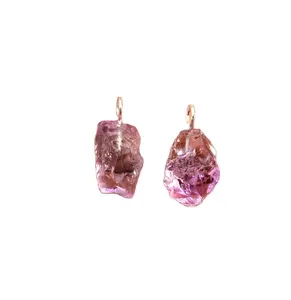 精彩系列2件天然粉色紫水晶宝石未经处理粗糙魅力92.5纯银吊坠