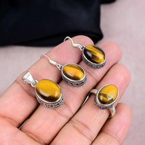 Natural Tiger Eye <b>Silver</b> Jewelry <b>Set</b> 925 Sterling <b>Silver</b> Handmade Gemstone Necklace Earrings <b>Set</b> Wholesale Jewelry - Product Image 3