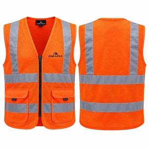 เสื้อกั๊กนิรภัยสีส้มสะท้อนแสง OEM Pro Hi Visibility พร้อมกระเป๋าซิป สำหรับงานก่อสร้างและงานจราจร - Product Image 2