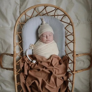Simple Solid Cotton Swaddle <b>Blanket</b> Knitted Soft Texture Minimalist Design Swaddle <b>Wrap</b> Light Beige Tone - Product Image 3