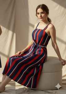 Vestido Midi con Tirantes Finos para Mujer, Estampado Ikat, Fluido, Largo hasta el Tobillo, Azul, Casual, con Botones, Transpirable, para Uso Diario - Product Image 4