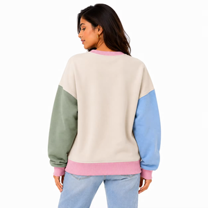 Sweat à capuche décontracté pour femme, style multi-couleurs, sans capuche, orné de strass et de perles, en polaire patchwork, coupe décontractée, vêtement d'extérieur - Product Image 3