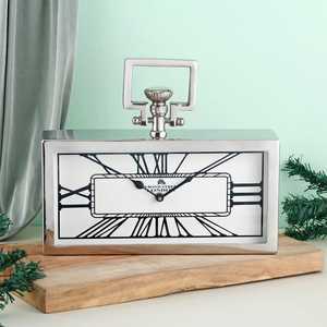 Modern 6x12 Inch Stainless Steel | Desk <b>Clock</b> with Metal Handle | Rectangular Table <b>Clock</b> | Luxury Centerpiece for Home Office - Product Image 1