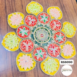 Tapis Rangoli traditionnel fait main Jaipurios en coton biologique réutilisable pour la décoration du sol d'entrée de la maison lors du festival Diwali et des Pooja - Product Image 1
