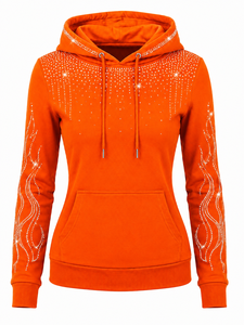 Women's Breathable Summer <b>Rhinestone</b> Zip Hoodie Front Logo 100% Cotton Fleece Long Sleeve Casual Sweatshirt Soft Warm <b>Jacket</b> - Product Image 1