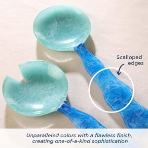 Ensemble de 2 serveurs à salade en résine turquoise (12 po) – Pinces et cuillères à salade en résine poli miroir, compatibles lave-vaisselle, durables, essentiels pour la cuisine - Product Image 2