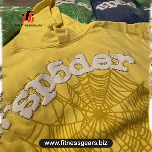 Sweat-shirt à capuche jaune avec imprimé toile d'araignée et logo au dos, coupe classique, vêtements décontractés pour hommes, automne, 100% coton tricoté - Product Image 2