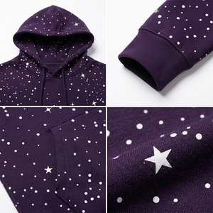 Sweat-shirt à capuche unisexe à imprimé étoiles, coupe classique, décontracté, tricoté, 100 % coton, pour l'automne, avec poches - Product Image 4