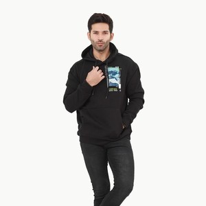 Sudadera con Capucha Negra para Hombre, Diseño de Montaña con Estampado Digital, Corte Regular, Tejido Casual, 100% Algodón, Ropa de Otoño - Product Image 3