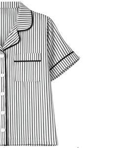 Ensemble de pyjama en satin rayé blanc et noir personnalisé pour femmes, manches courtes, boutons, vêtements de nuit d'été, ensemble de vêtements de détente en soie douce - Product Image 4