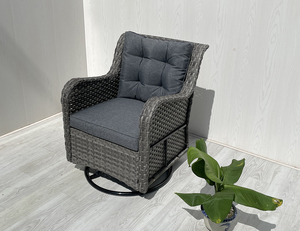 CR00069 Direct factory in Viet Nam Modern Gray Steel PE Rattan Wicker Iron Frame Swivel Chairs Full Color Printed Cushions - Product Image 1