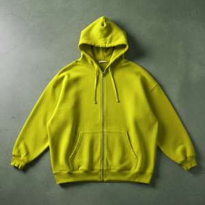 Sweat-shirt à capuche zippé vert surdimensionné pour homme, en molleton décontracté, couleur unie, coupe classique, idéal pour l'automne - Product Image 5
