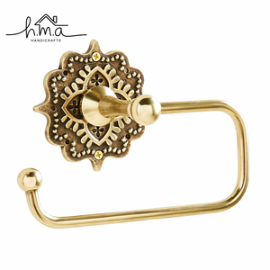 Porte-rouleau de papier toilette en laiton finition dorée, design double barre, fixation murale en forme de D, bras courbé, moderne - Product Image 3