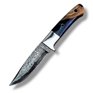 Cuchillos de Caza Hechos a Mano con Hoja de Acero con Patrón de Damasco, Hoja Fija de 30CM, Mango Decorativo de Madera, Empuñadura Negra, para Camping - Product Image 1