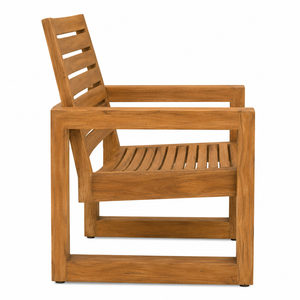 Chaise de jardin moderne en teck massif avec dossier à lattes et accoudoirs, résistante à l'eau, écologique, meuble en bois durable, design à pieds sabre - Product Image 2