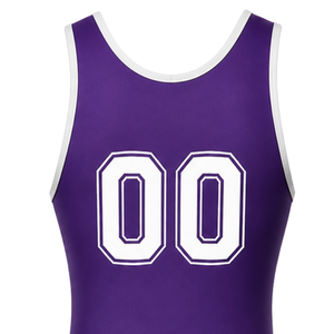 Combinaison de lutte sublimée pour homme, violet et noir, en polyester, sans manches, pour entraînement, compétition et matchs - Product Image 5