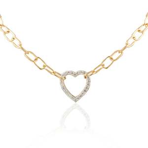 18K Yellow Gold Paperclip Chain Heart Necklace-Trendy Gift - Product Image 3