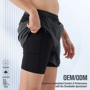 Shorts de sport double couche pour homme, respirants et à séchage rapide, pour la course en extérieur et le fitness estival - Product Image 3