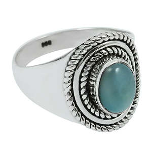 Anillo Delicado de Plata de Ley 925 con Gema Natural de Larimar de Corte Ovalado, Anillo Boho para Fiesta, Joyería Unisex al por Mayor - Product Image 1