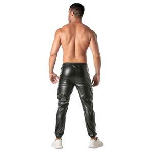 Pantalon de survêtement cargo Kinky pour homme, noir, en cuir, coupe slim, poches utilitaires, imperméable, avec cordon de serrage et taille élastique - Product Image 3