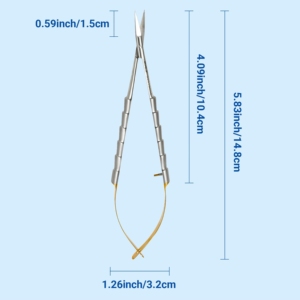 Ciseaux à cuticules en acier allemand courbés et affûtés avec poignée à ressort de précision, manche plaqué or, outil de coupe pour sourcils et cils - Product Image 2