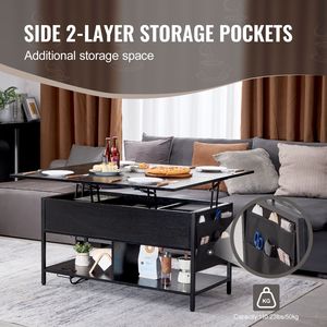 Tavolino da Caffè Moderno Rettangolare da 39,4 Pollici con Piano Sollevabile, Tasche Extra Portaoggetti e Presa Elettrica Ribaltabile, Stile Design Americano - Product Image 4