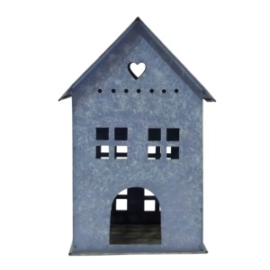 Portavelas de metal estilo casa de pueblo con ventanas detalladas, rústico, para velas votivas - Product Image 1
