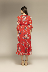 Vestido Maxi Casual para Mujer, Estampado Floral Rojo, Corte Holgado, para Uso Diario, Verano, Alta Demanda, Precio de Exportación - Product Image 4