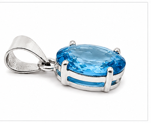 Blue Topaz Oval 925 Sterling Silver Pendant, Faceted Blue Gemstone Pendant, December Birthstone <b>Necklace</b> - Product Image 1