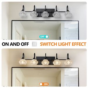 Lampada da parete retrò a 5 luci per bagno, 29 pollici, con finitura nera e paralumi in vetro cristallo - POW! - Product Image 6