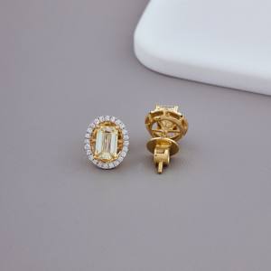 Lab Grown Yellow <b>Emerald</b> Cut Diamond Halo <b>Stud</b> <b>Earrings</b> 9K Yellow/White/Rose Gold | Luxury Rhodium Plated IGI Certified OEM - Product Image 3