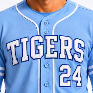 Tigers Baseball Uniform Set Light Blue Jersey Pants 24 Tackle Twill Print Men's Regular Fit All Seasons - Product Image 4
