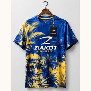 Camiseta de rendimiento al por mayor Ziakot Industry, diseño personalizado con patrón 3D amarillo real, estilo hawaiano con calavera y hojas de palma tropicales - Product Image 1