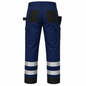 Men High Visibility <b>Work</b> <b>Pants</b> With Reflective Tape Knee Pads <b>Cargo</b> Pockets Polyester Construction Safety <b>Pants</b> - Product Image 2