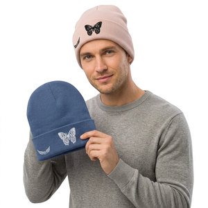 Butterfly Embroidery Knit Beanie Hat Unisex Adult Cuffed Warm <b>Winter</b> <b>Cap</b> Casual Style - Product Image 2