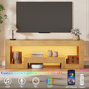 Mobile <span class=keywords><strong>TV</strong></span> Moderno <span class=keywords><strong>in</strong></span> Legno Naturale con Luci LED, Console Multimediale a 2 Ripiani con Vano Aperto per <span class=keywords><strong>TV</strong></span> fino a 65 Pollici - Product Image 3