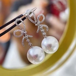 Manufacturer Wholesale S925 Pure Silver Dangle Earrings with Natural Pearl 10-9MM Round Face Flawless <b>Matching</b> Gift <b>Box</b> - Product Image 2