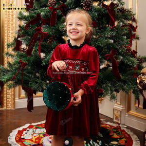 ODM vente en gros filles décontracté automne velours vacances robe smocké broderie 100% coton Mini robe faite Vietnam DR4295 pour - Product Image 5