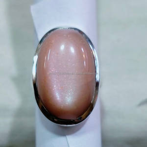 Anillo Ajustable de Plata de Ley 925 Chapado en Plata, Hecho a Mano, Étnico, Clásico, con Piedra Lunar Melocotón, para Mujer, Ideal para Bodas - Product Image 1