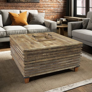 Table basse en bois de manguier et métal de la collection Bustle, design moderne, luxueux, écologique, durable et de haute qualité, couleur tabac, pour salon - Product Image 1