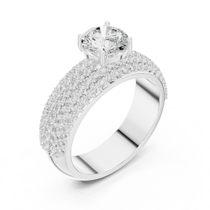 Anillo de Compromiso con Diamante Moissanite de Corte Redondo de 92.5 Quilates con Banda Pavé, Estilo Clásico, Joyería para Mujer - Product Image 3