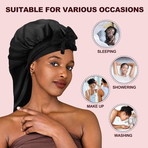 Satin Silk <b>Bonnet</b> for Women Adjustable Black Solid Color Hair Wrap for All Hairstyles Shower Use Four Seasons - Product Image 4