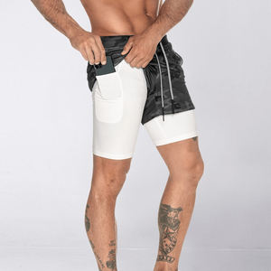 Wholesale <b>Men</b>’s Running Double <b>Shorts</b> Quick Dry Training <b>Shorts</b> with <b>Compression</b> Inner Layer - Product Image 4