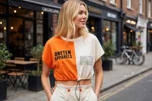 ONETEN APPARELS T-shirt court femme color block col rond manches courtes coupe ample avec logo - Product Image 5