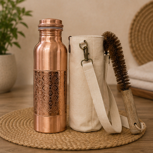 Half Embossed Copper Water <b>Bottle</b> Sleeve And <b>Brush</b> Kit Eco-friendly Portable Multi-Use Home Use with Coaster Lids - Product Image 6