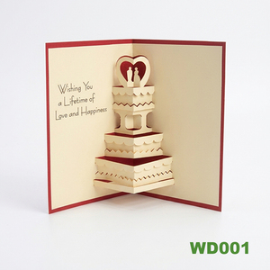 Tarjetas de Felicitación 3 en 1 con Diseño de Pastel de Boda Tradicional en 3D, Corte Láser, Papel Artesanal, Barnizado Mate, para Bodas, Cumpleaños, Año Nuevo - Product Image 1