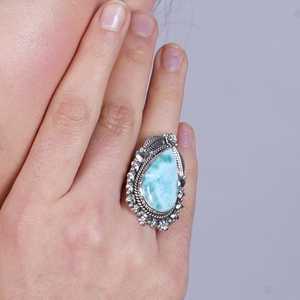 Anillo de Plata Larimar, Anillo de Plata de Ley 925, Plata de Ley 925 Sólida - Product Image 2