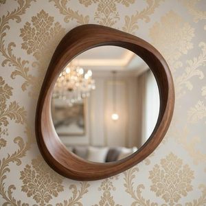 Irregular Walnut Wood Wall <b>Mirror</b> Modern Decorative Framed <b>Mirror</b> for Living Room Entryway Bathroom - Product Image 2