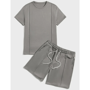 <b>Top</b> Quality <b>Hot</b> Sale Premium Quality Men's Solid Color Knitted T-Shirt And Shorts Set Casual Summer Wear <b>Pink</b> - Product Image 3