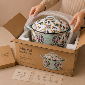 Casserole en émail floral Marvel Handicrafts avec couvercle, pot de service isotherme de qualité supérieure avec poignées latérales pour la cuisine, la salle à manger, le buffet, les occasions festives - Product Image 3